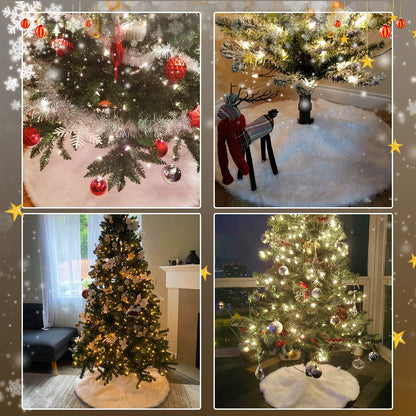 White Faux Fur Christmas Tree Skirt 78cm 31'' Snowflake Plush Xmas Cover