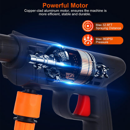 Cordless Pressure Washer Portable Electric Power Washer High Pressure Water Sprayer 363PSI Car Washer Cleaner With 12000mAh 48V Rechargeable Battery And Charger 2 Nozzles
