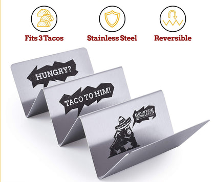 Taco Holder Set Of 4, Reversible Stainless Steel Racks Hold 2 Or 3 Shells, No Mess, Dishwasher Safe
