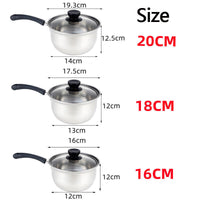 Set Of 3 Induction Non Stick Stainless Steel Cookware Kitchen Glass Lids Pot Pan