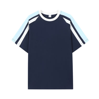 American-style Retro Contrast Color Pull-up Design Short-sleeved T-shirt