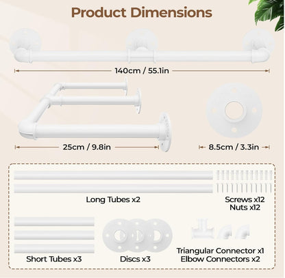 Tienily Industrial Pipe Clothes Rack, Metal Hanging Rails For Clothes, 80cm Clothes Rail Wall Mounted For Bedroom Storage