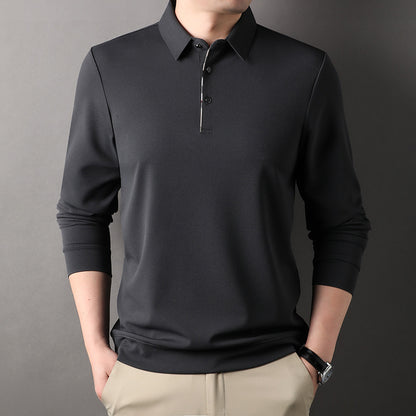 Men's Spring Autumn Long-sleeve Polo Shirt With A Turn-down Collar