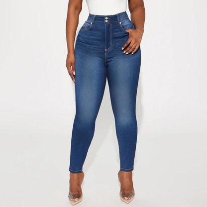Dark Blue Fitted All-matching Casual Pencil Pants