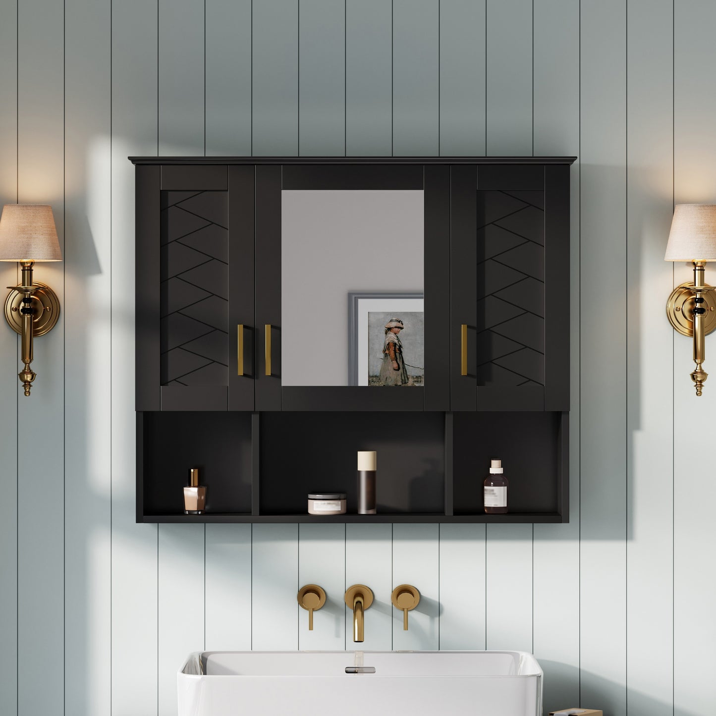 35 Inch 2-in-1  Wall Mounted Medicine Cabinet With Adjustable Shelves & Soft Close Doors, High-Define Mirror With Storage For Bathroom Vanity