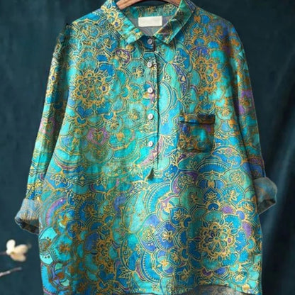 Casual Graffiti Print V-neck Single-button Long-sleeved Shirt