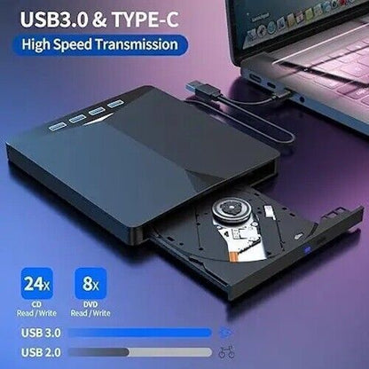 7in1 External USB 3.0 DVD CD RW Writer Drive Burner Reader Player For Laptop PC