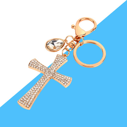 Cross Crystal Rhinestone Key Ring Charm Pendant Purse Bag Cute Keychain HighQ