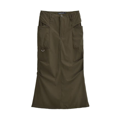 Hong Kong Style Retro Summer Solid Color High Waist Work Clothes Skirt For Women