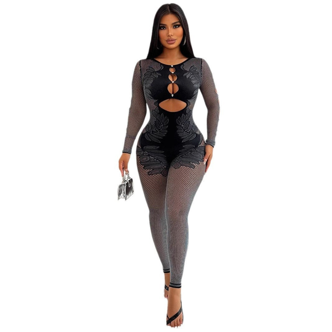 European And American Slim-fit Long-sleeved Knitted Jumpsuit
