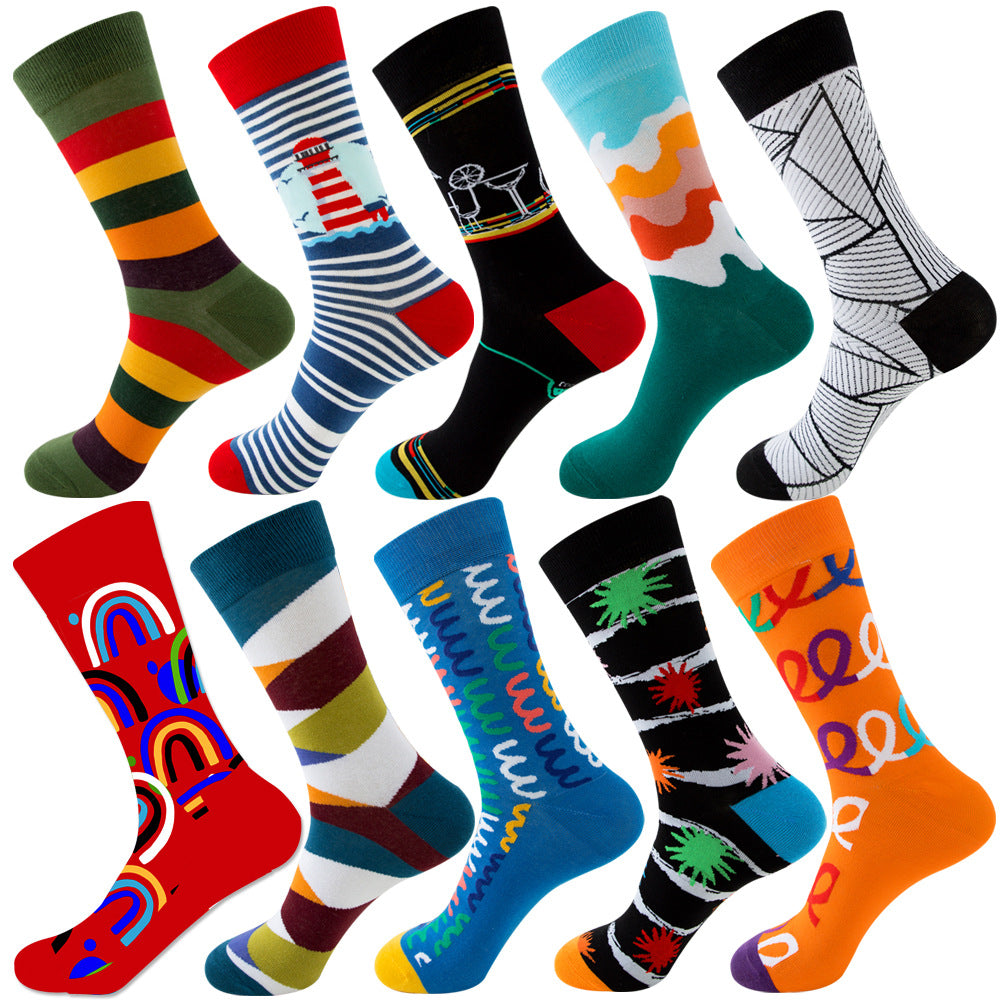 Autumn Diamond-patterned Mens Socks Christmas Animal And Fruit-themed Socks