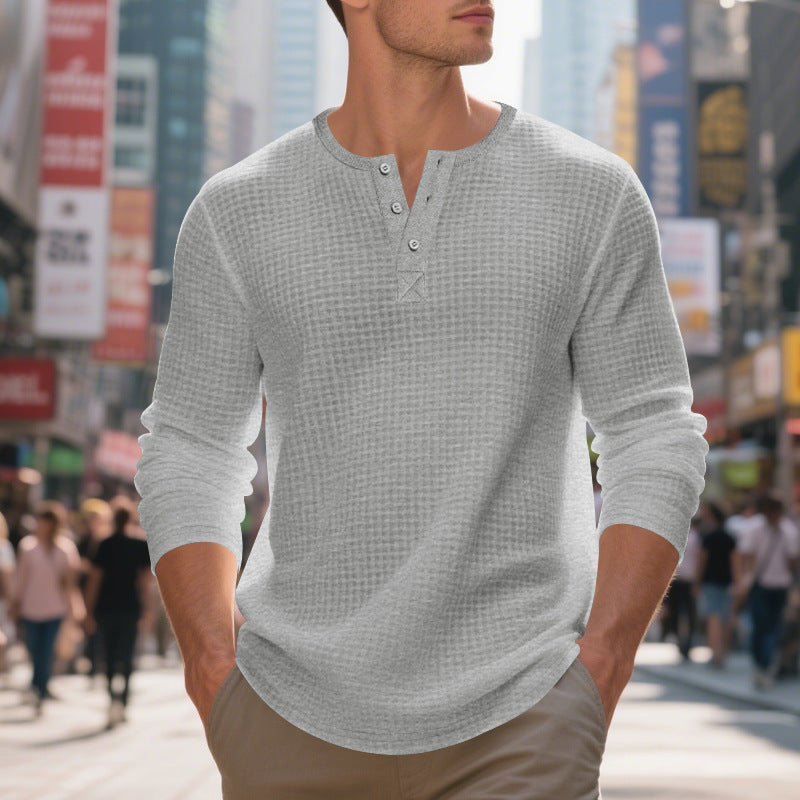 Men's Jacquard Small Plaid Button-Down Henry Long Sleeve