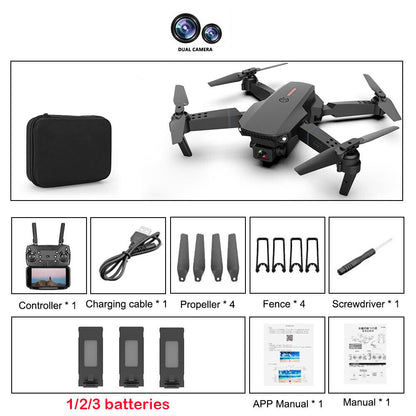 E88 Pro WIFI FPV Quadcopter With Fordable HD 4K Wide Angle Dual Camera Drone RC