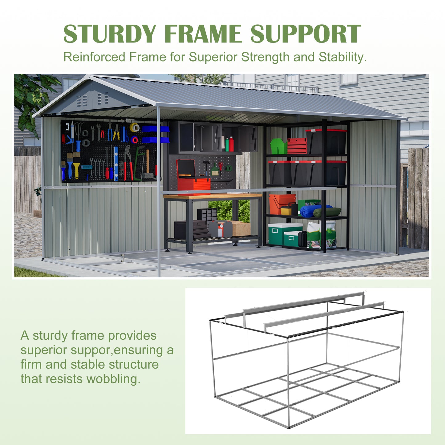 8x12 FT Outdoor Metal Storage Shed With Additional Side Door, Large Tool Shed With 2 Lockable Doors For Easy Access, Aluminum Frame, Grey Garden Patio Storage