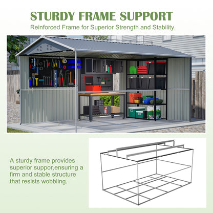 8x12 FT Outdoor Metal Storage Shed With Additional Side Door, Large Tool Shed With 2 Lockable Doors For Easy Access, Aluminum Frame, Grey Garden Patio Storage