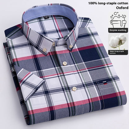 Men's Cotton Short Sleeve Plaid Shirt Casual