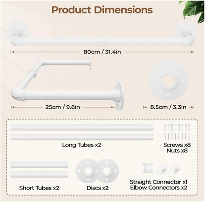 Tienily Industrial Pipe Clothes Rack, Metal Hanging Rails For Clothes, 80cm Clothes Rail Wall Mounted For Bedroom Storage