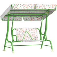 Kids Garden Swing Chair With Adjustable Canopy, Safety Belt, 2 Seater Hammock Swing Bench For Patio, Porch, Green