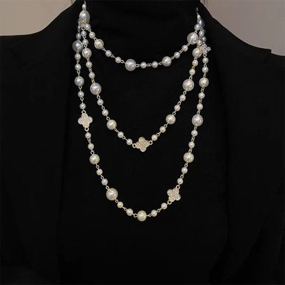Retro Multi-layer Pearls Necklace Fashion Long Sweater Chain Versatile Accessories For Women