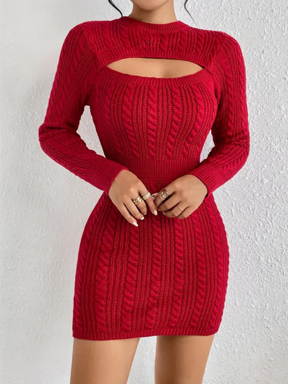 Hollow-out Cinched Women's Clothing Package Hip Sweater Dress
