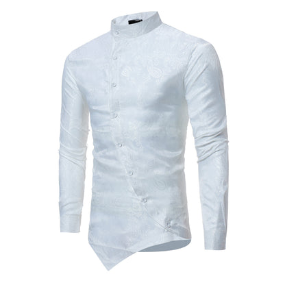 Casual Long-sleeve Shirt With An Irregular Hem And A Subtle Textured Pattern