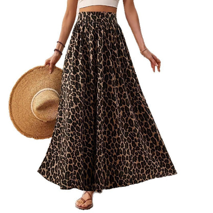 High Waist Midi Skirt Fabric Leopard Print
