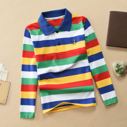 Turn-down Collar Long-sleeve T-shirt Childrens Clothing Business Top