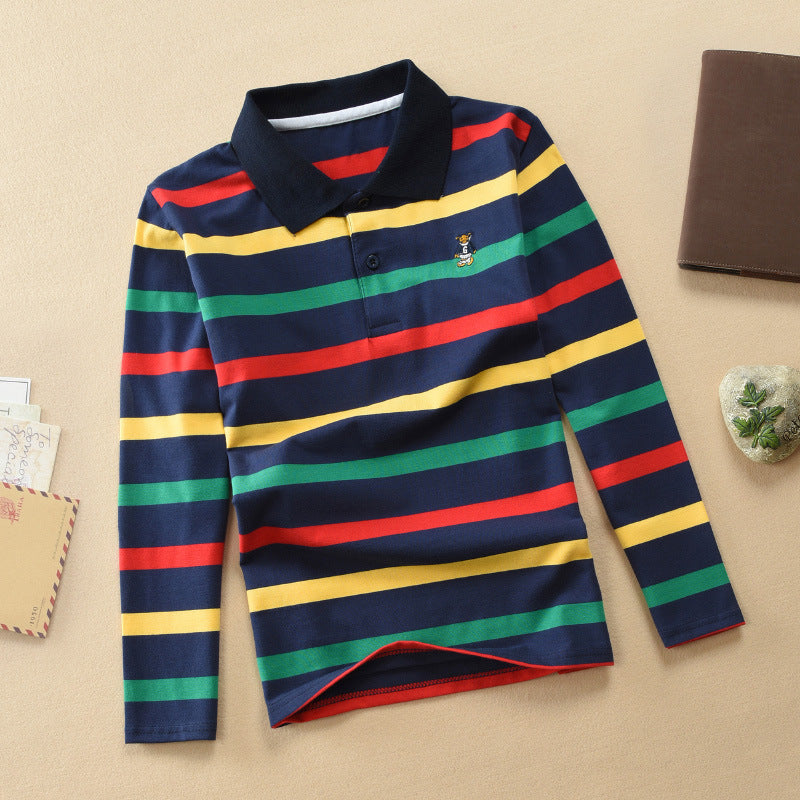 Turn-down Collar Long-sleeve T-shirt Childrens Clothing Business Top