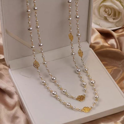 Retro Multi-layer Pearls Necklace Fashion Long Sweater Chain Versatile Accessories For Women