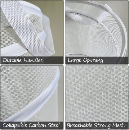 Large Collapsible Laundry Basket Foldable Mesh  Up Hamper With Handles For Laundry Room, Bath, Kids Room, College Dorm, Travel, Storage Organizer White