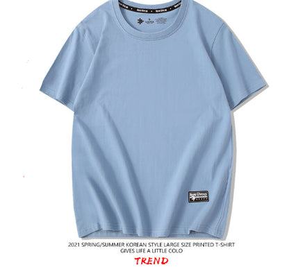 Drop-Shoulder Pure Cotton Short-Sleeve Unisex Solid-Color Blank Shirt
