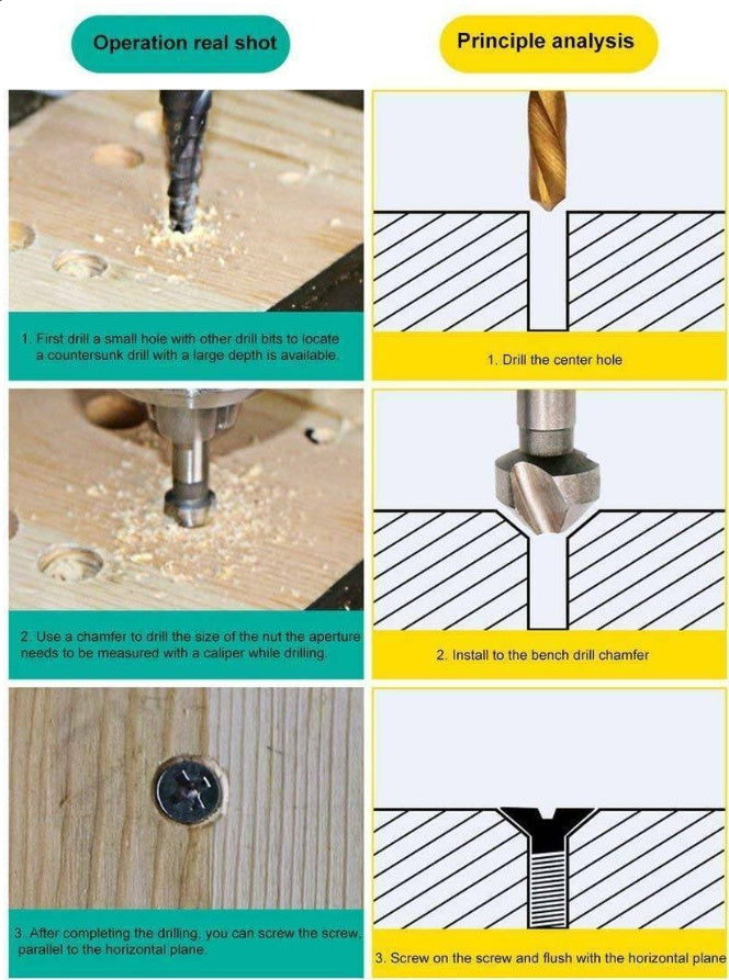 6 Pcs Lower Drill Sink Drill Sink Wood Metal HSS Cone Lower 6.3-20.5 Mm Set
