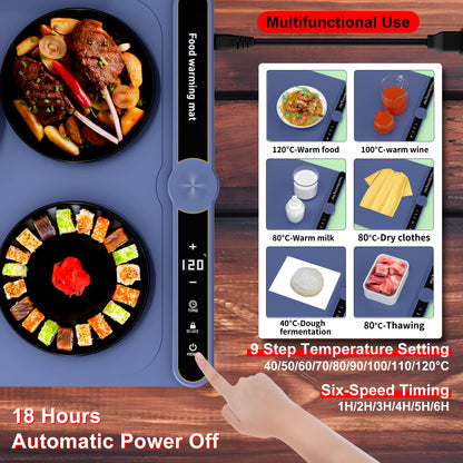 Foldable Heating Plate Mat Portable Keep Food Warm Electric Warming Mat For 8 Dishes With Time Setting