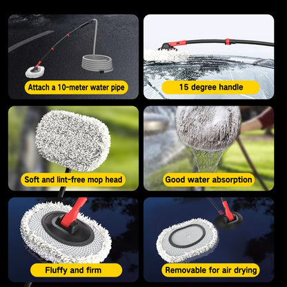 Portable 41-inch Automatic Water Car Wash Mop For Home And Outdoor Use, Featuring A Soft Brush Head To Prevent Scratches, Includes A 10-meter Hose That Connects To A Water Faucet, Suitable For Cleanin