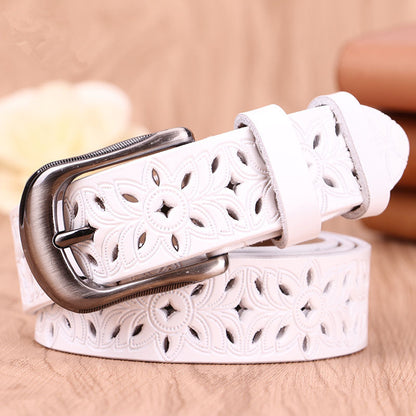 New Belt Hollow Pattern Belt Ladies Trend Waistband Genuine Woman Belt Vintage Pin Buckle Strap Jeans