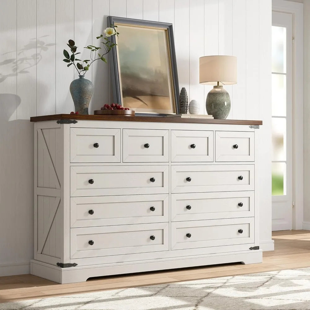 Dressser for Bedroom,Farmhouse Dressers and Chests of Drawers with Smooth Metal Rail,Large and Wide TV Stand Hallway