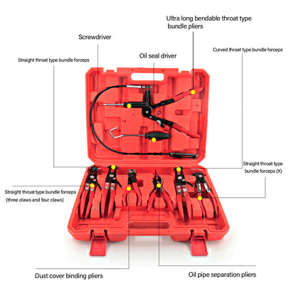 9Pc Hose Clamp Clip Pliers Kit Swivel Jaw Flat Angled Band Tool High Quality