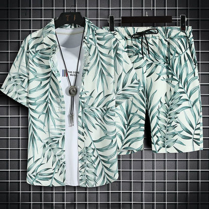 Mens Short-Sleeve Shirt And Casual Shorts Set