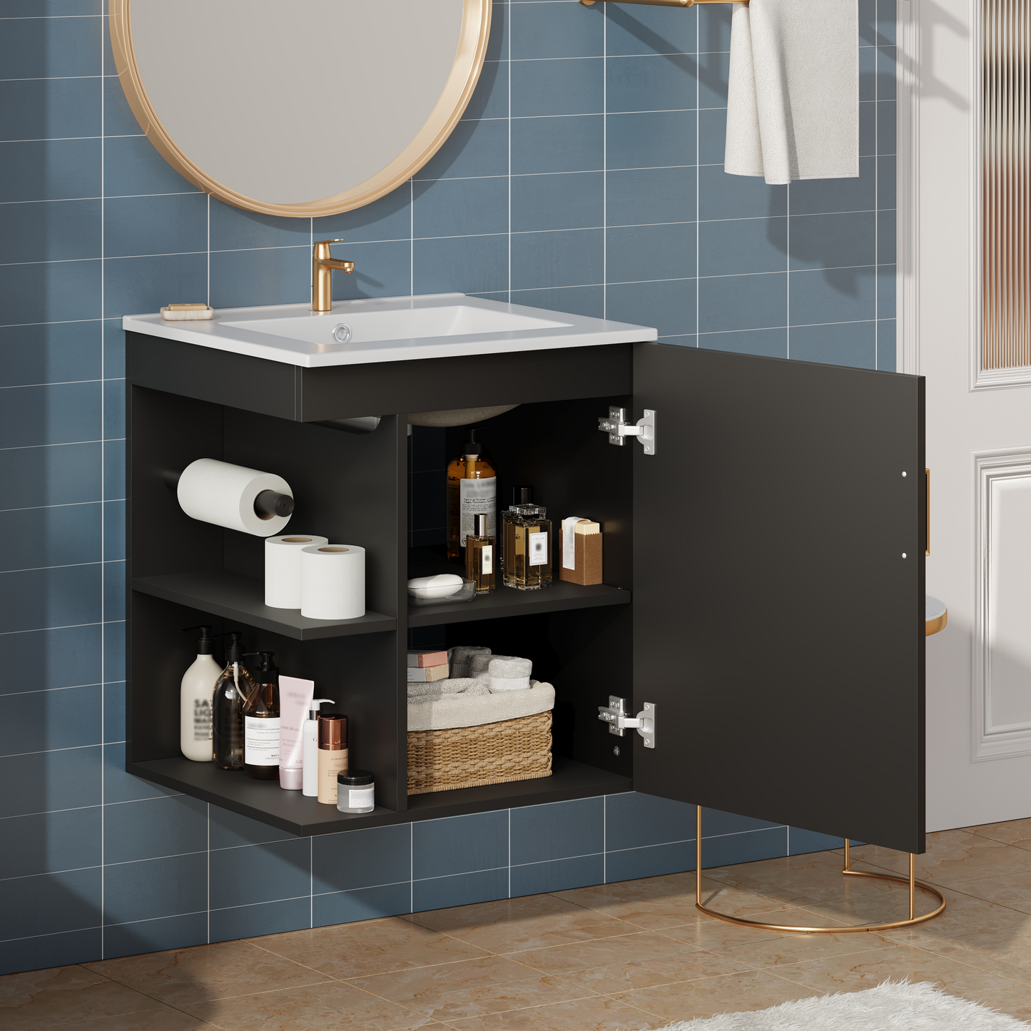 20 Wall Mounted Bathroom Cabinet With Side Cabinet Combo, Bathroom Cabinet With Soft-Closing Door, Modern Bathroom Vanity With Sink