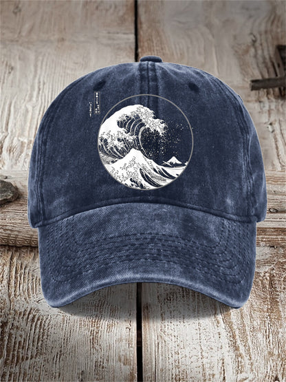 Washed Cotton Printed Hat Distressed Style Mens Vintage