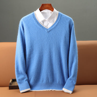 Warm Knitted Wool Sweater With A V-neck And Pullover Design