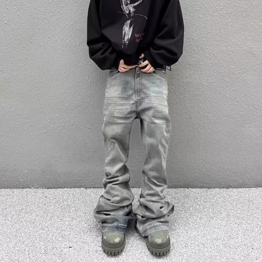 Mens Bell-Bottom Denim Jeans In American High-Street Style