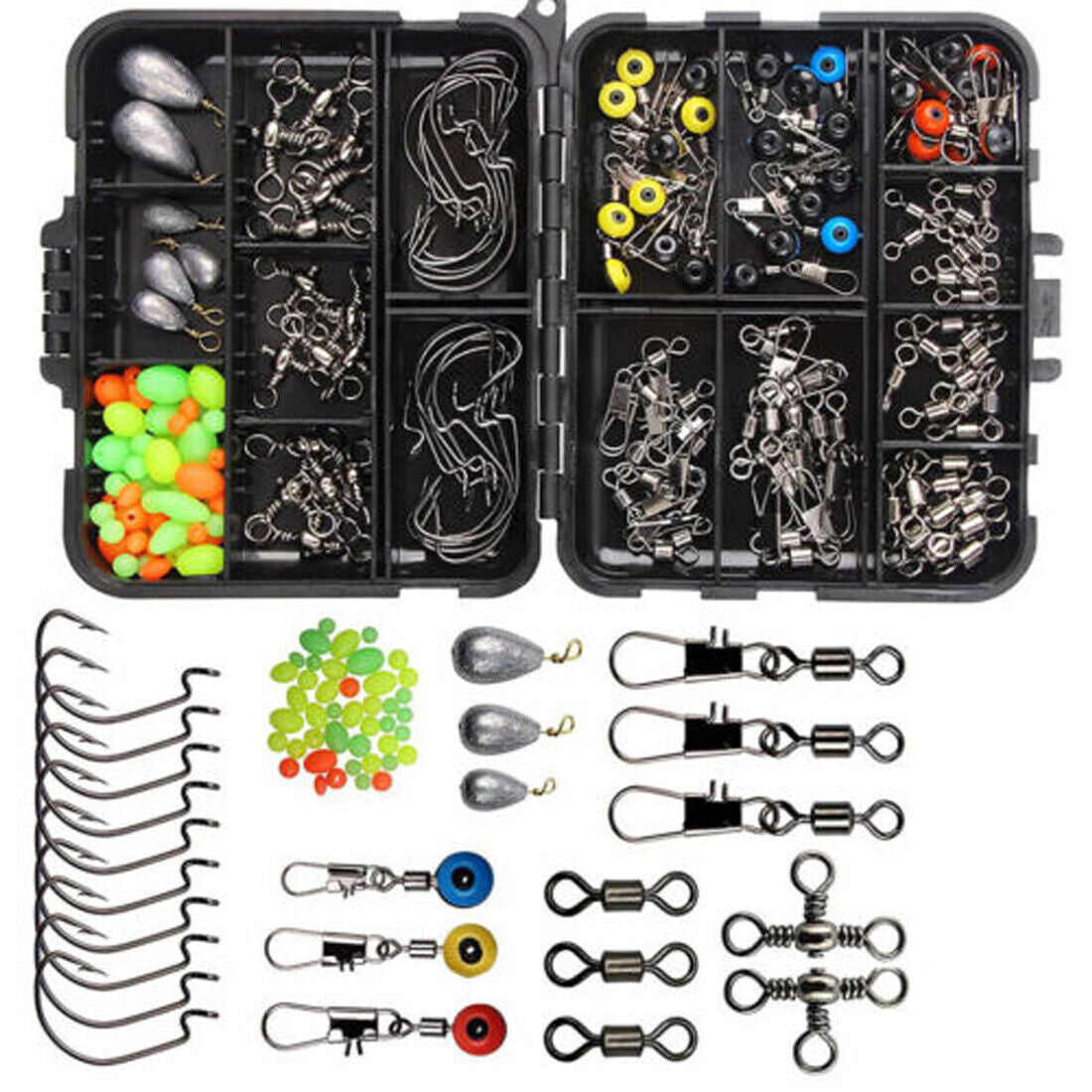 160pcs Carp Fishing Tackle Accessories Kit Lead Clips Carp Swivels Hooks Beads