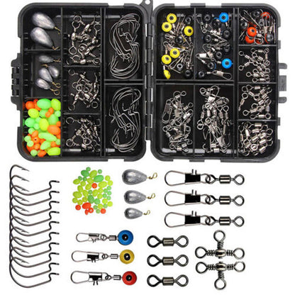 160pcs Carp Fishing Tackle Accessories Kit Lead Clips Carp Swivels Hooks Beads