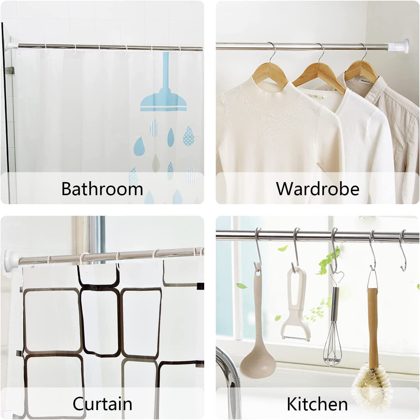 Heavy Duty Extendable Telescopic Shower Curtain Pole Rail Rod Bath Door Window
