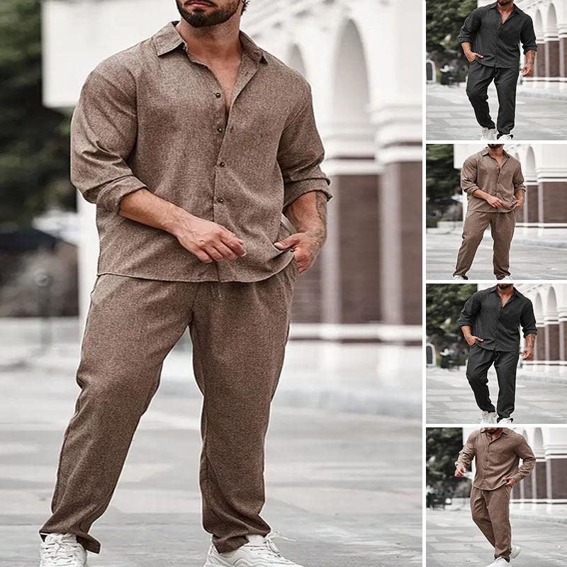 Men's Casual Long-Sleeve Top And Pants Two-Piece Set