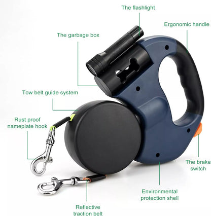 Retractable Lead Leash Double  Dual Doggie 2 Dog 50 Pounds For Pet