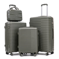 14  20  24  28   4 Pcs  Set In PP Spinner Wheel Luggage, Carry On Suitcase, Iron Pull Rod, Combination Password Lock, 14 Cosmetic Case  Green