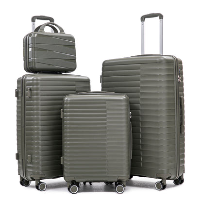 14  20  24  28   4 Pcs  Set In PP Spinner Wheel Luggage, Carry On Suitcase, Iron Pull Rod, Combination Password Lock, 14 Cosmetic Case  Green