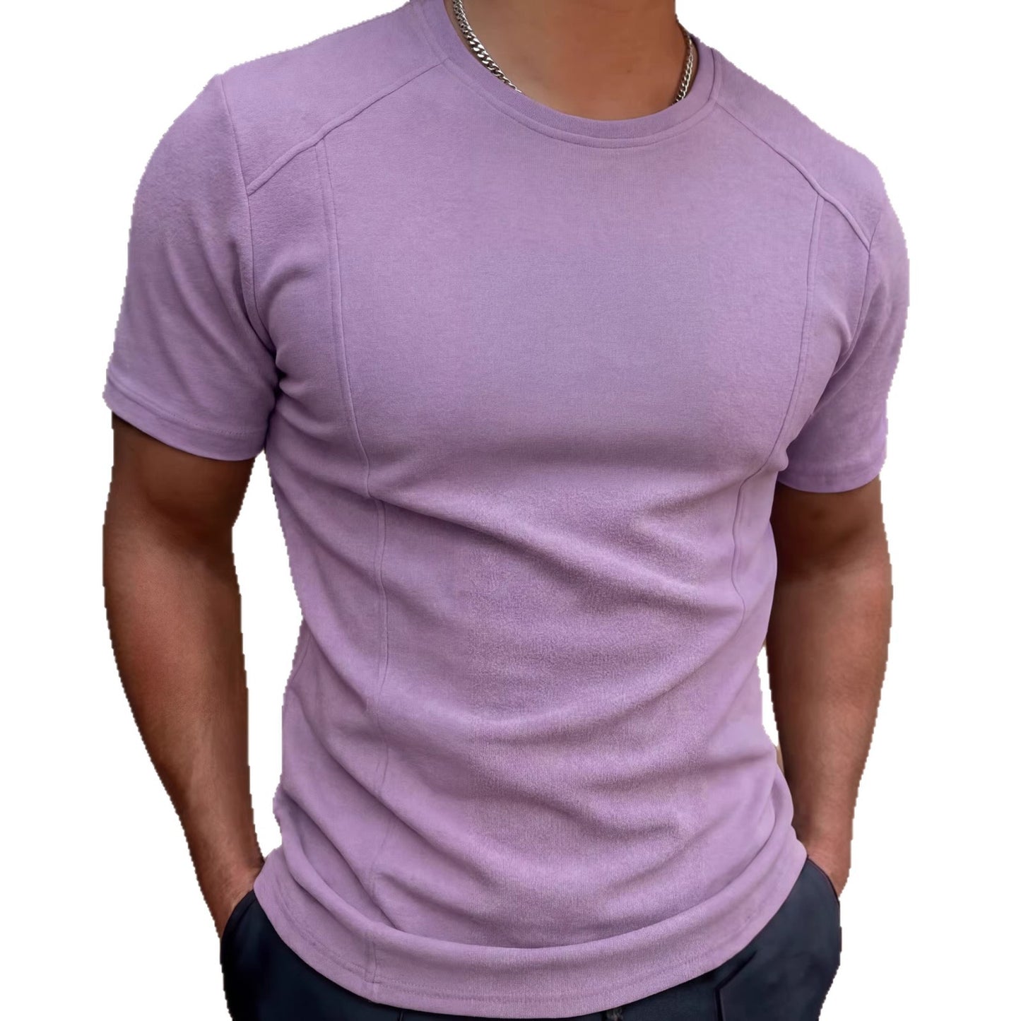 Solid-color Patchwork Sleeve Cuffs Short-sleeve Men's T-shirt Top